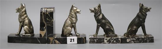 Two pairs of Art Deco bookends modelled with Alsatians